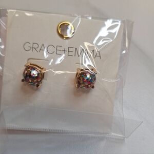 Grace + Emma Multicolor Gold Stud Earrings Taylor Confetti Flake